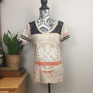 Affliction Tops - Affliction Tan Beige Lace T-shirt Affliction Tops - Affliction Tan Beige Lace T-shirt